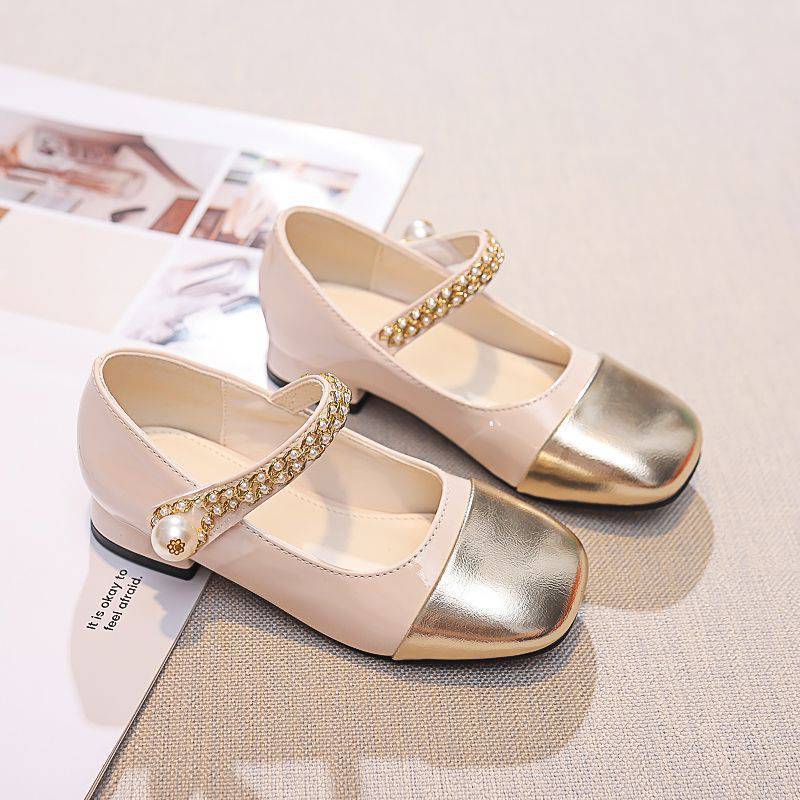女童玛丽珍鞋2024夏季新款儿童高跟公主小皮鞋小香风珍珠软底单鞋