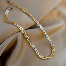 欧美项链女小众设计感钛钢蛇骨链个性麻花编织短项链三股编锁骨链