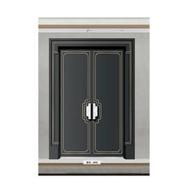 新中式铝合金别墅入户大门防爆铸铝装甲门客厅防盗双开铝艺对开门