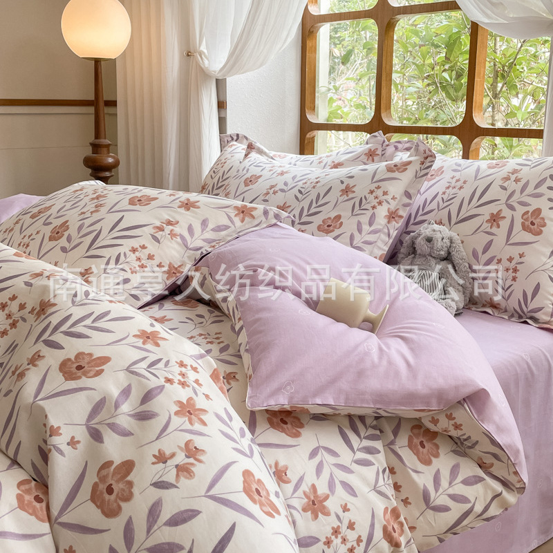 小清新四件套全棉纯棉被套床单床笠三件套宿舍床上用品