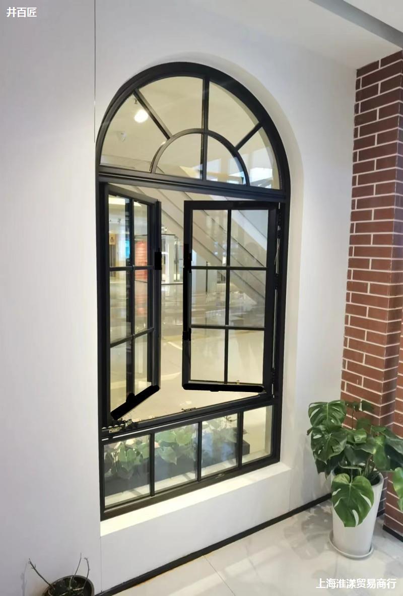 拱形咖啡平开窗窗户餐厅室内落地铁书房阁楼落地窗复古咖啡馆窗户