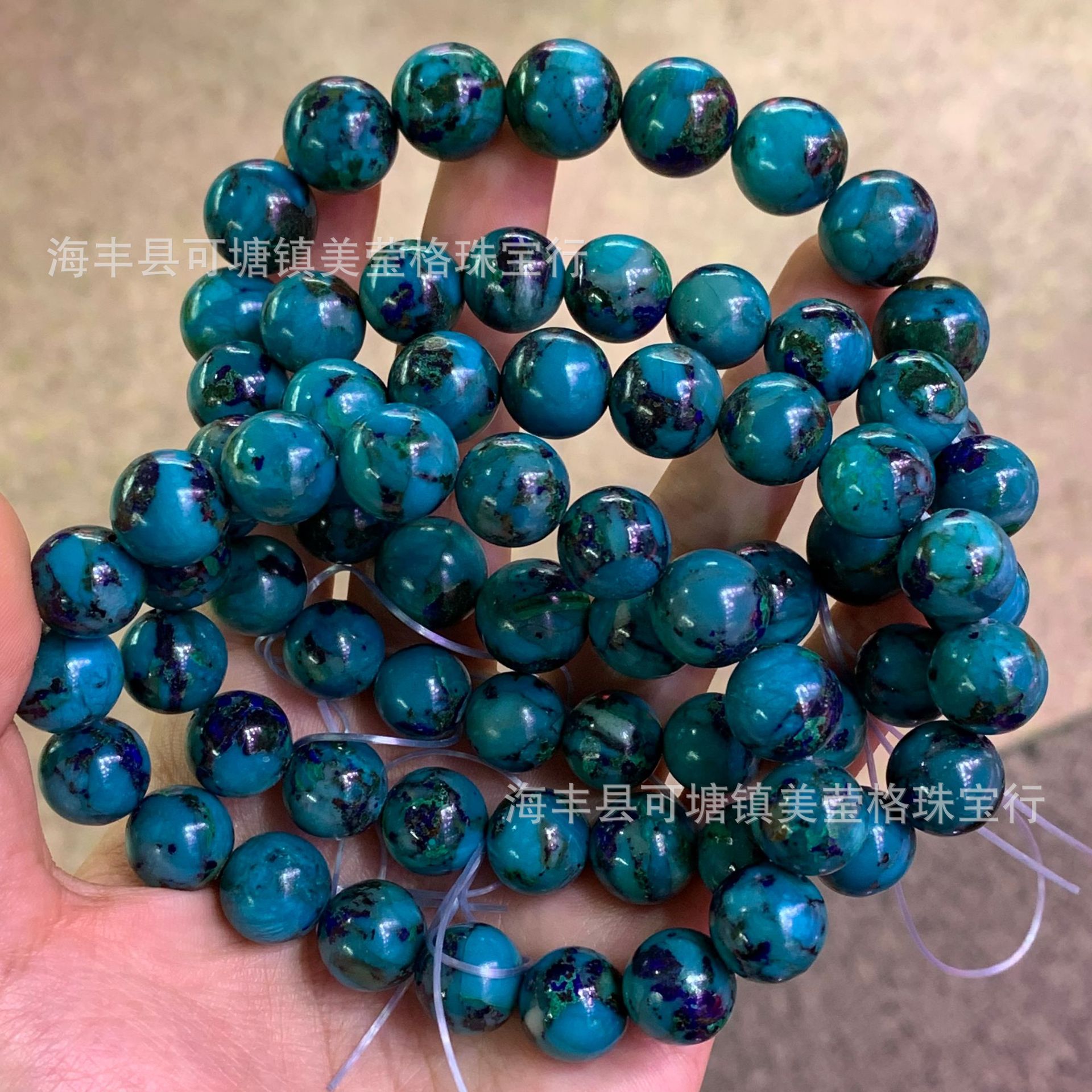 凤凰松石手链 硅孔雀石手串 美国凤凰松单圈 凤凰青金圆珠水晶diy