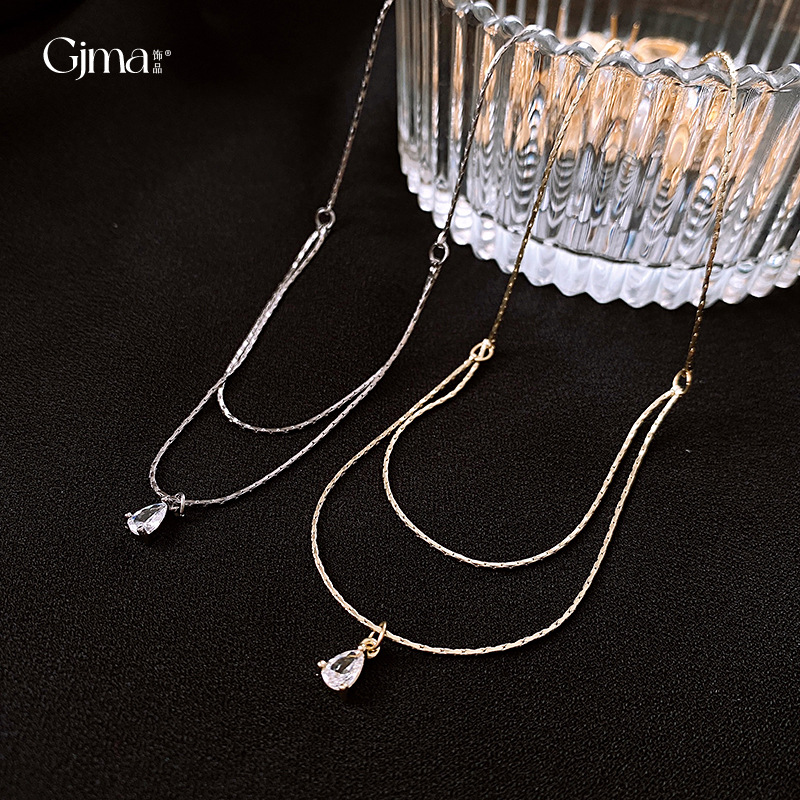 Light Luxury and Simplicity Water Drop Zircon Necklace Fashion High Sense Clavicle Chain Refined Grace Commuter's All-Matching Necklace Wholesale