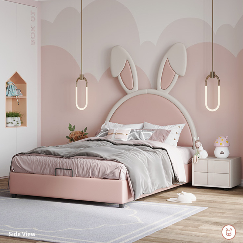 粉色可爱兔子床儿童女孩公主床卡通单人儿童床女生ins卧室网红床