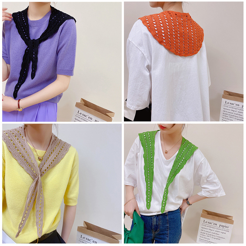 2022 Korean Style Dongdaemun New Artistic Women's Candy-Colored Lace Hollow Shawl Waistcoat Decorative Cotton Scarf