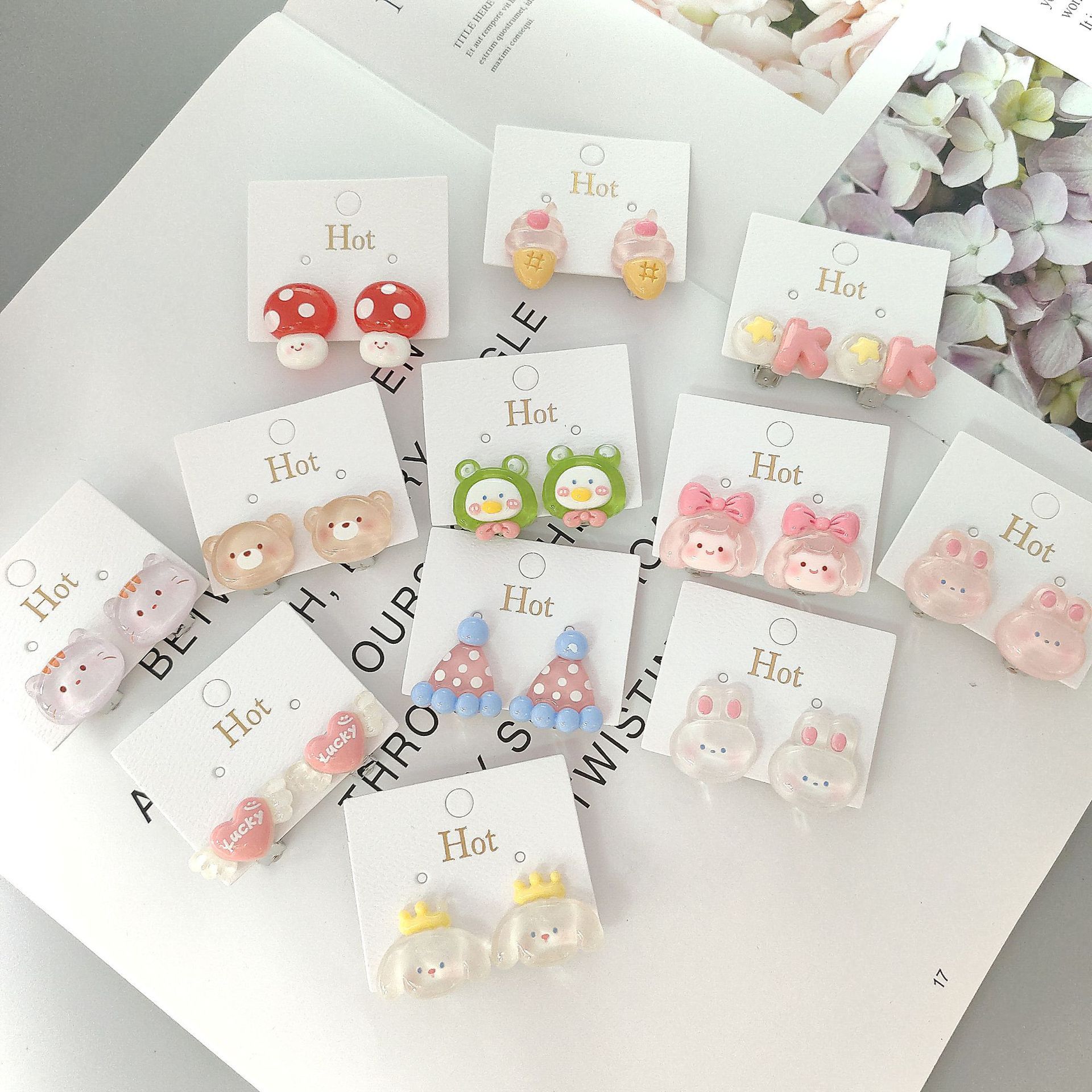 cartoon fresh student ear clip cute sweet icy resin adorable rabbit frog earrings girl without piercing ornament