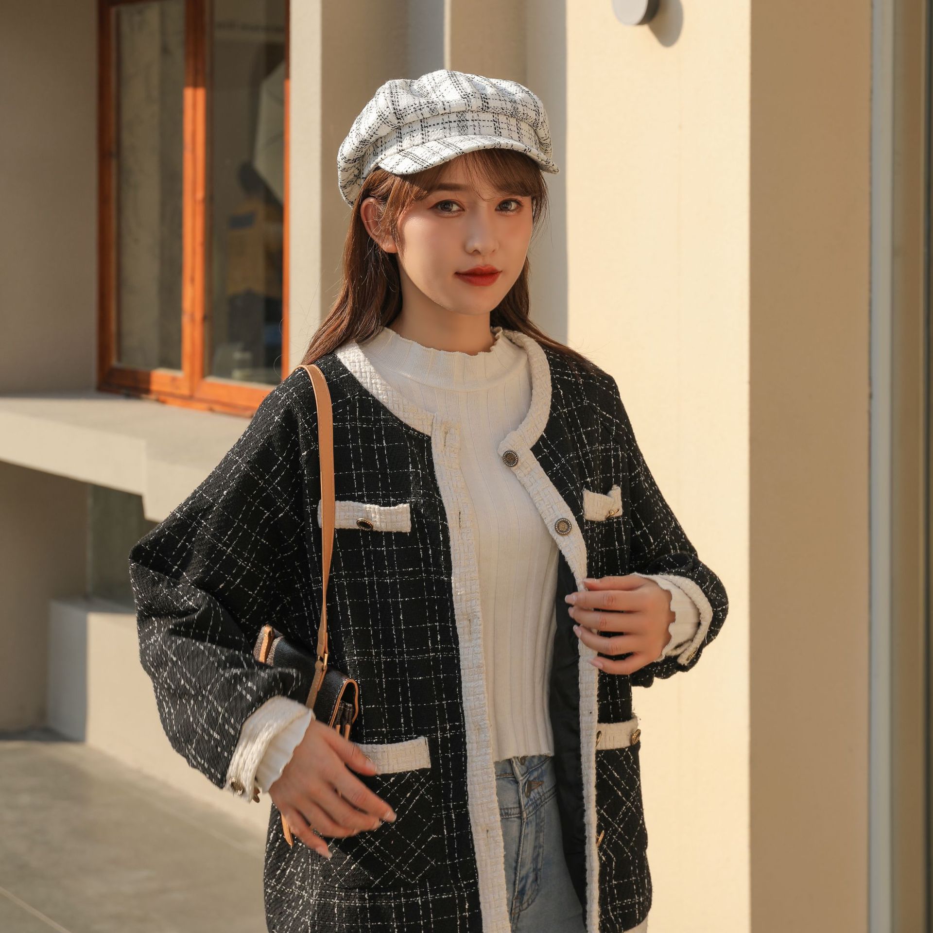 春夏女帽美式画家帽ins同款拍照网红小香风格纹报童帽