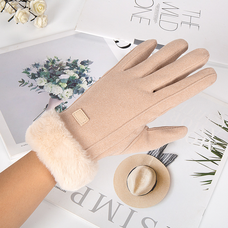 De Velvet Gloves Women's Warm Gloves Winter Fleece-lined Thickened Touch Screen Gloves Cute Fashion Korean Style Wool Mouth Gloves