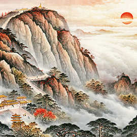 五岳独尊泰山日出国画靠山风水招财装饰画办公室字画背景墙装饰画