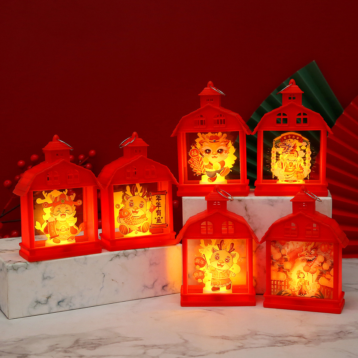 2024 New Year Led Luminous House Small Lantern Spring Festival Lantern Dragon Year Festive Pendant Desktop Decoration Small Night Lamp