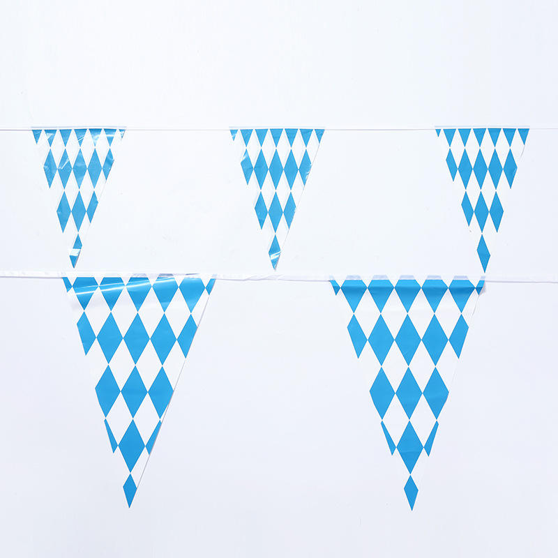 加工定制氛围三角吊旗装饰布置挂旗定制啤酒节拉旗蓝白格子串旗