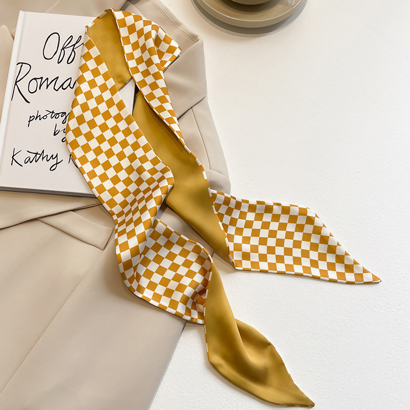 Yellow Look Fair Small Silk Scarf Spring and Summer Thin Narrow Ribbon Female Hair Band Tied-up Hair Tied Bag Decoration High-Grade Sense Long Scarf