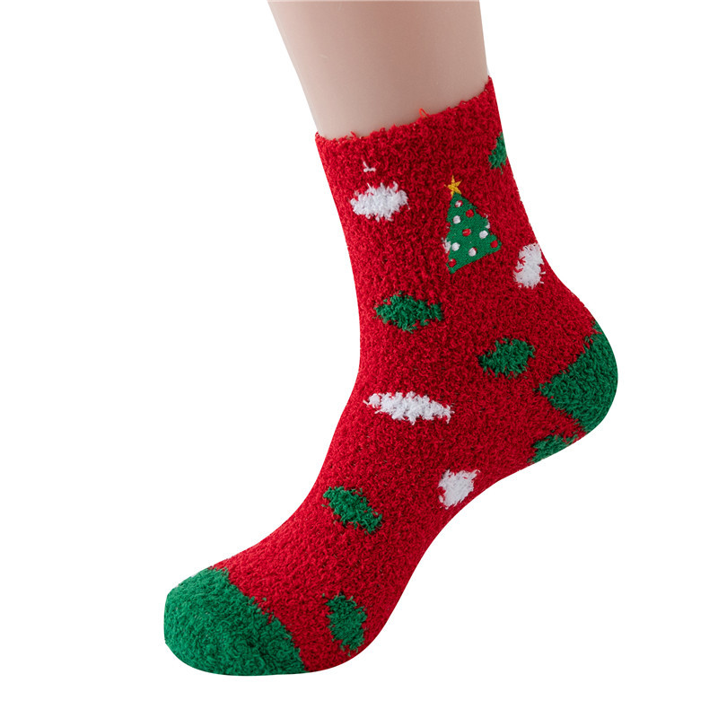 Winter Cross-Border Amazon Christmas Tree Women's Socks Coral Fleece Socks Female Christmas Stockings Mid-Calf Elk Foreign Trade Wholesale