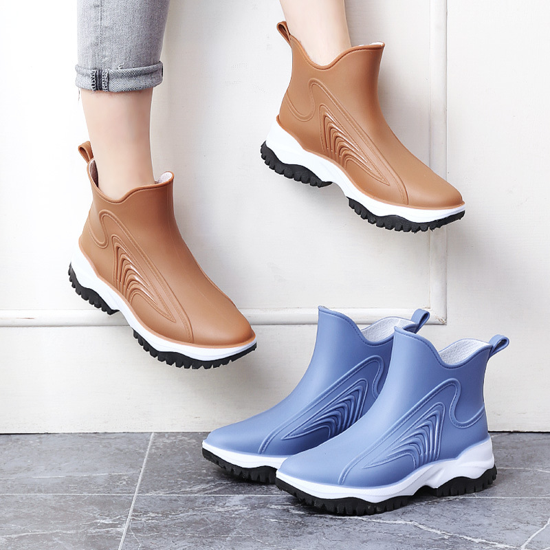 New Fashion Sports Style Women's Rain Boots Non-Slip Thickened Kitchen Work Short Tube Female Rain Shoes