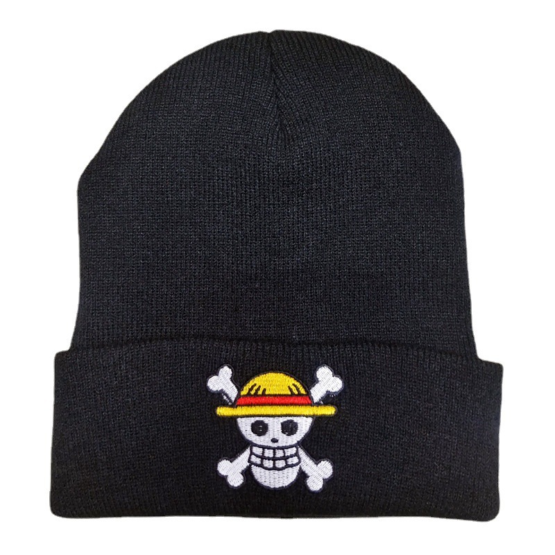 Cross-Border One Piece Embroidery Knitted Hat Japan Cartoon Animation Woolen Cap Men's and Women's Autumn and Winter Warm Pullover Cap Beanie Hat