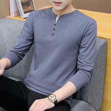 2022新款男士长袖T恤黑色韩版时尚修身春秋打底衫青少年男装衣服