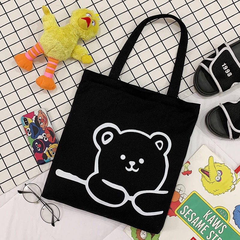 Korean Ins Large Capacity Canvas Bag Female Student Handbag for Class College Style All-Match and Cute Little Bear Shoulder Bag