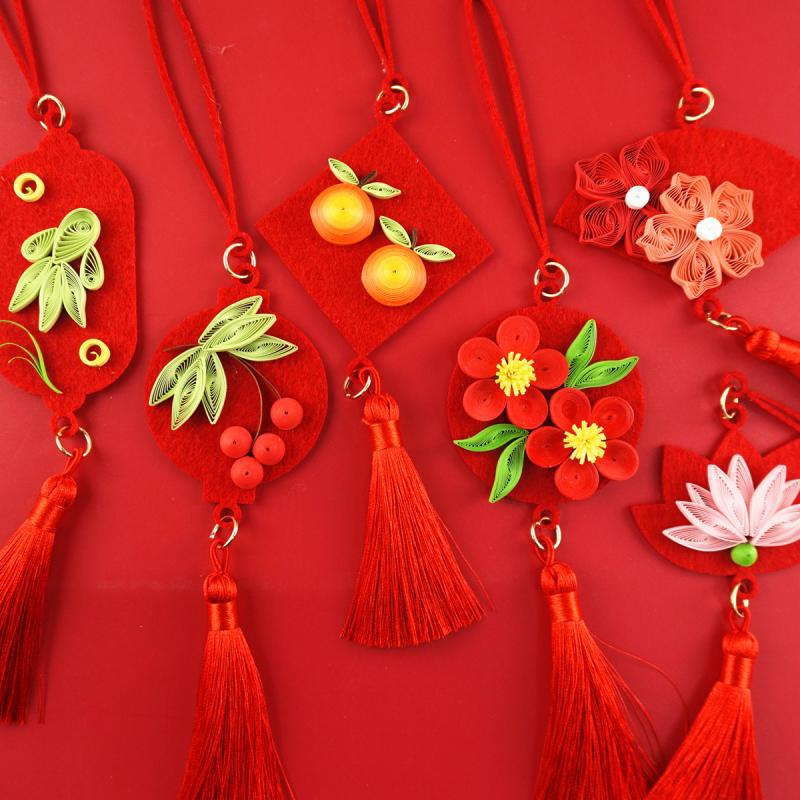 diy衍纸手工新年春节新春吊牌挂饰不织布挂件装饰布置用品材料包