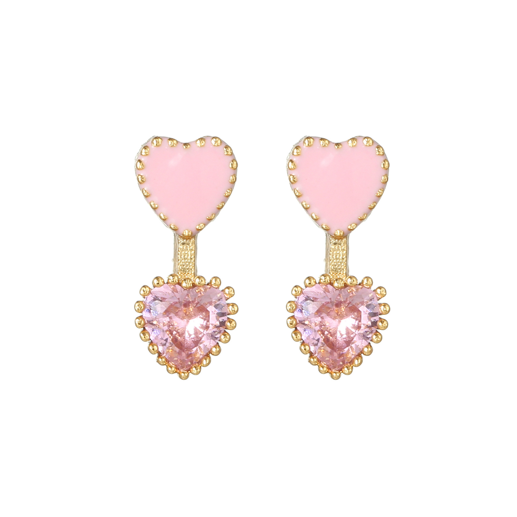 European and American Fashion Pink Zircon Heart-Shaped Stud Earrings Electroplated 18K Special-Interest Design Artistic Love 925 Silver Needle Jewelry
