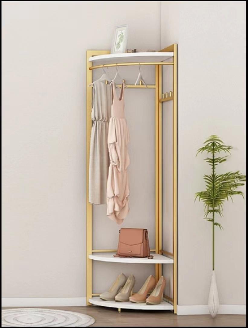 简约转角衣帽架落地卧室挂衣架省空间挂包架衣服架墙角衣服收纳架