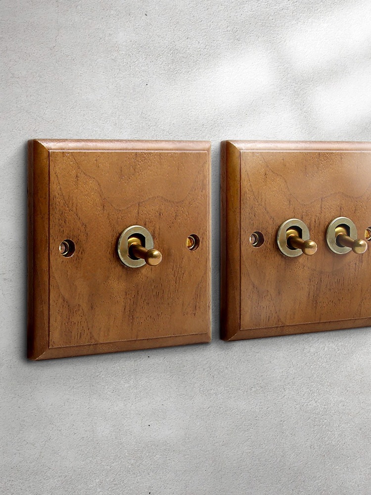 厂家批发黑胡桃木酒店复古开关面板 86型五孔一开家用暗装实木开