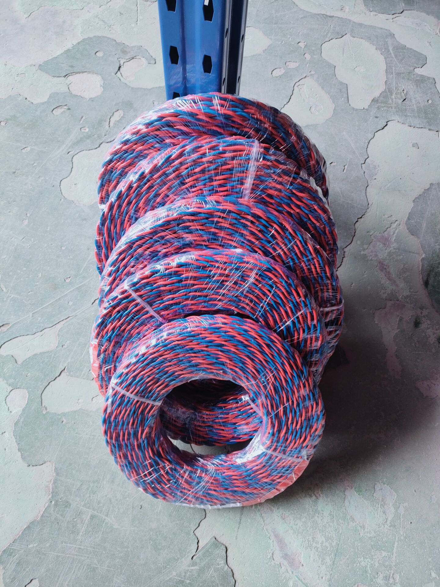 红蓝铜芯交织线2x42/64/84/108/128双绞线铜花线电线80米上下