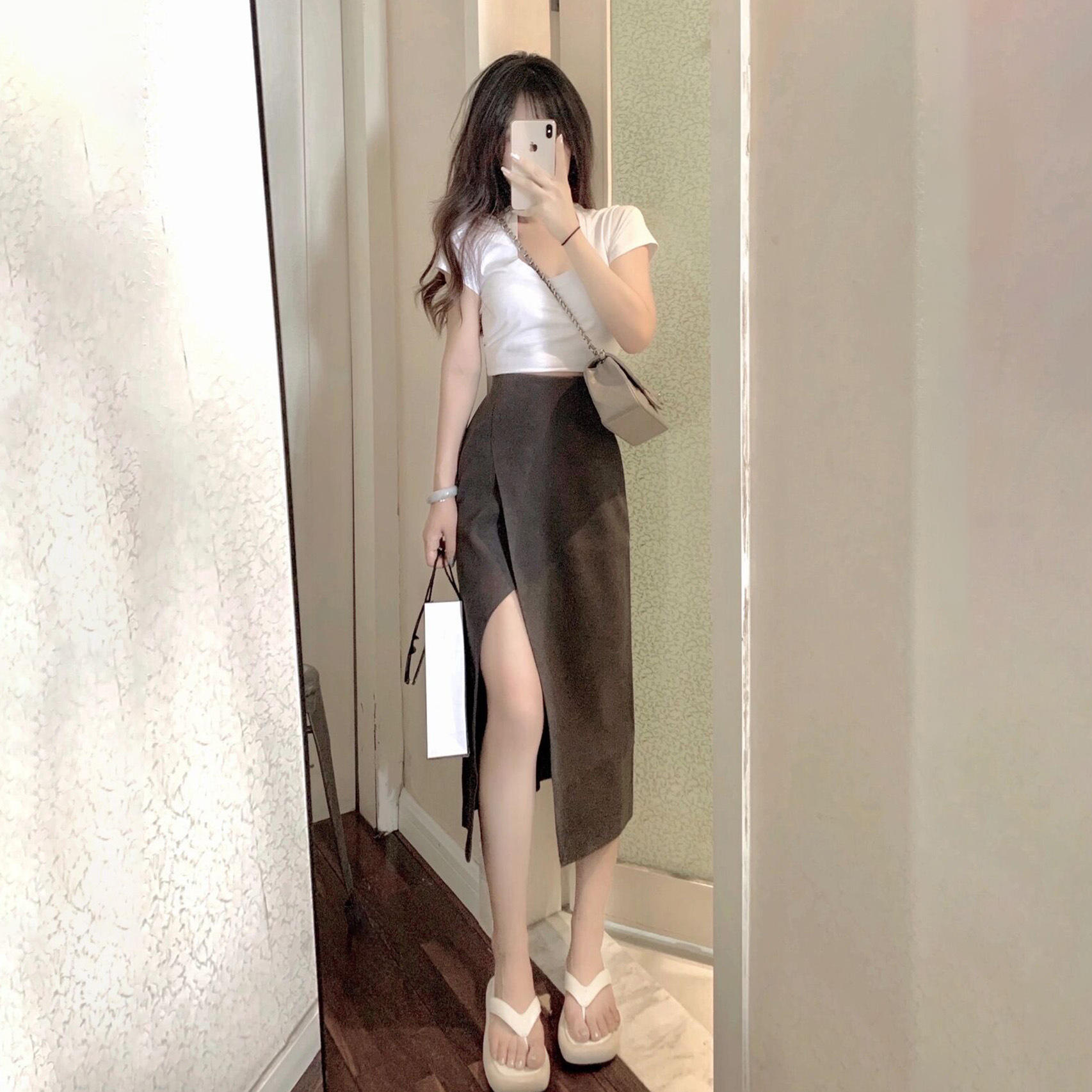 酷盐系穿搭御姐轻熟风炸街薄款t恤休闲时尚开叉半身裙两件夏套装