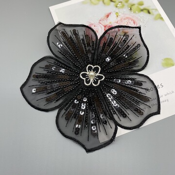 电脑刺绣双层立体花珍珠亮片绣连衣裙夏装贴花牛仔衫补丁外贸辅料