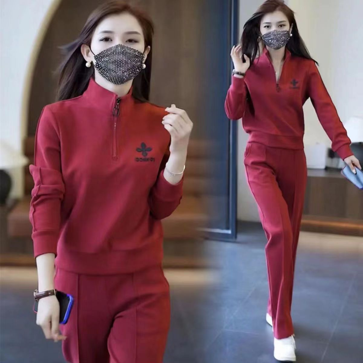 跨境休闲运动服套装女装春秋季2024年新款时尚减龄卫衣两件套批发
