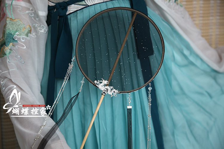 星空团扇古风长柄流苏宫扇汉服圆扇子拍摄道具自制diy团扇材料包