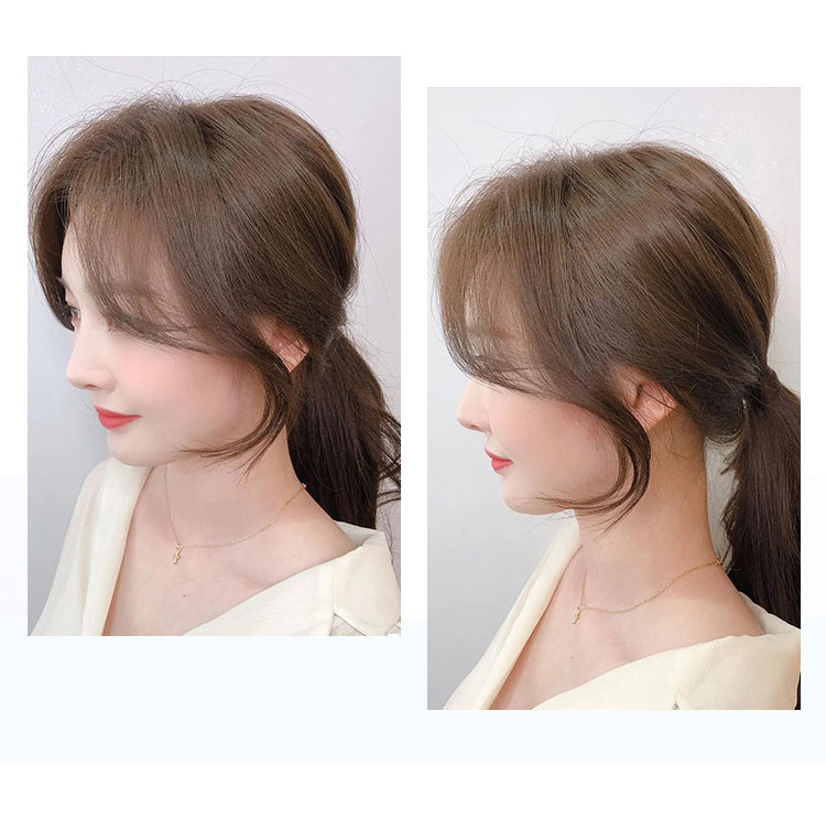韩系法式刘海假发全真发手织中分两侧假发片修颜八字刘海女士蓬松