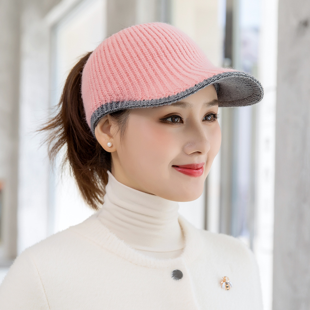 空顶帽针织帽鸭舌帽女士秋冬季休闲户外潮棒球帽骑车毛线帽子厂家