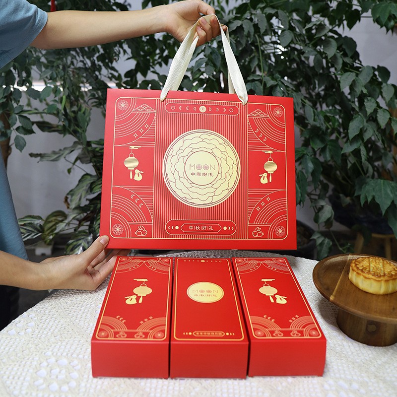 新款现货高级红色中秋月饼盒手提礼盒现货月饼盒空盒6粒装月饼包