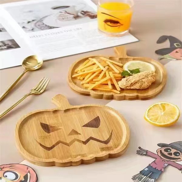 Wooden Funny Pumpkin-Shaped Tray Decoration Party Ghost Decoration Fruit Household Snack Dried Fruit Children's Dinner Plate