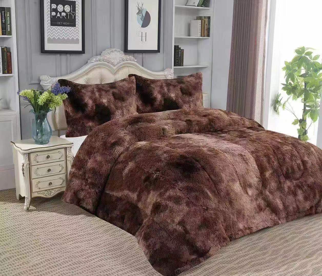 Autumn and Winter Thickening Super Soft Long Fur Comfortable Pvvelvet Printed Quilt Hotel Hotel Double Quilt Bed Four-Piece Set