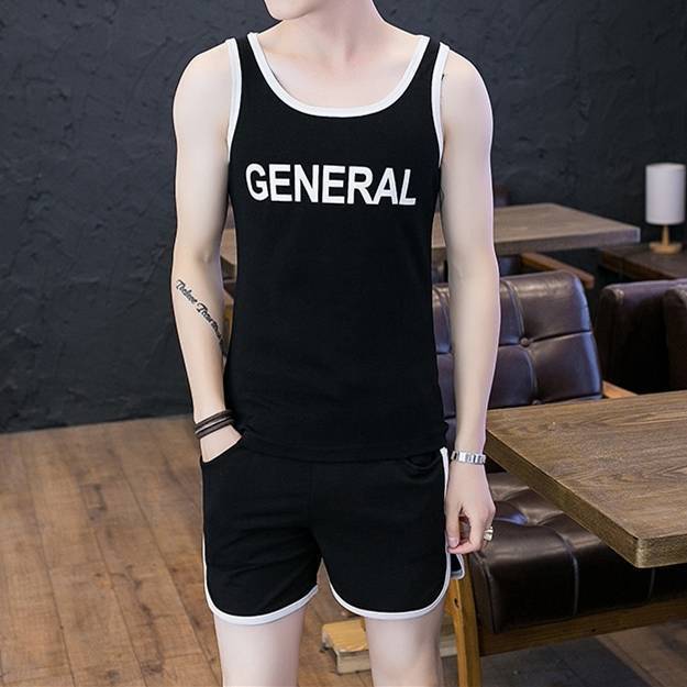 夏季背心套装男跑步短袖短裤一套家居情侣夏装运动无袖坎肩两件套