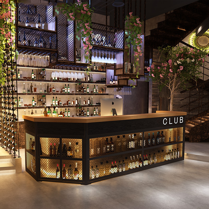 美式工业风铁艺吧台柜台 酒吧复古收银台咖啡厅ktv创意转角前台