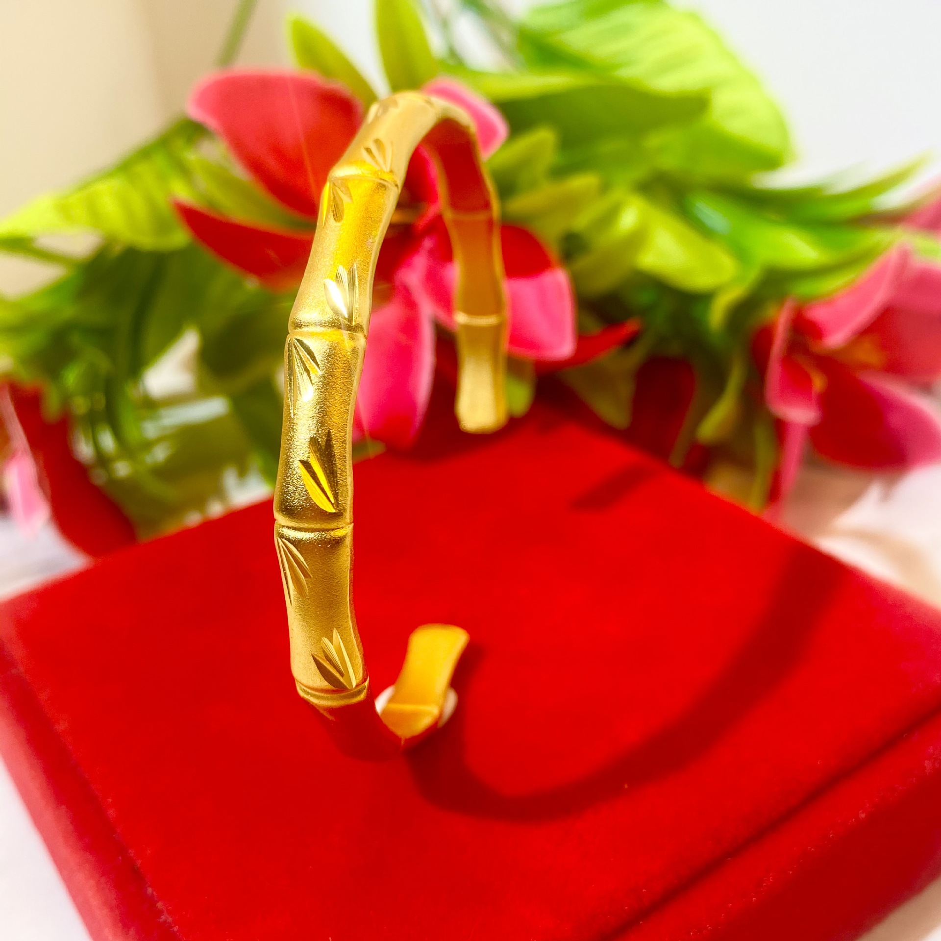 沙金竹节雕刻金手镯个性竹节气质手环简约个性实心竹子镯子饰品