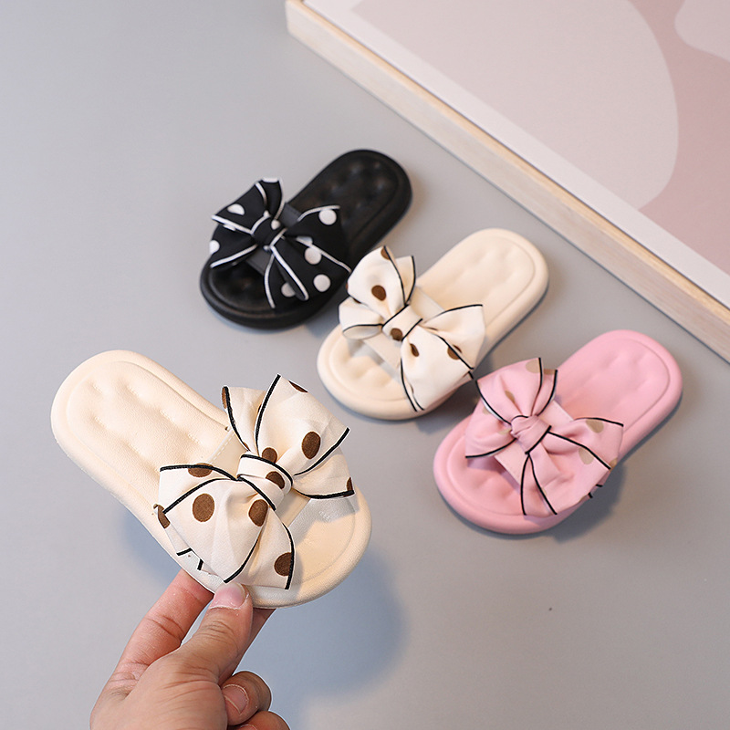 New Cute Children's Slippers Wholesale Korean Style Bow Non-Slip Slippers Baby Home Non-Slip Bath Shoes