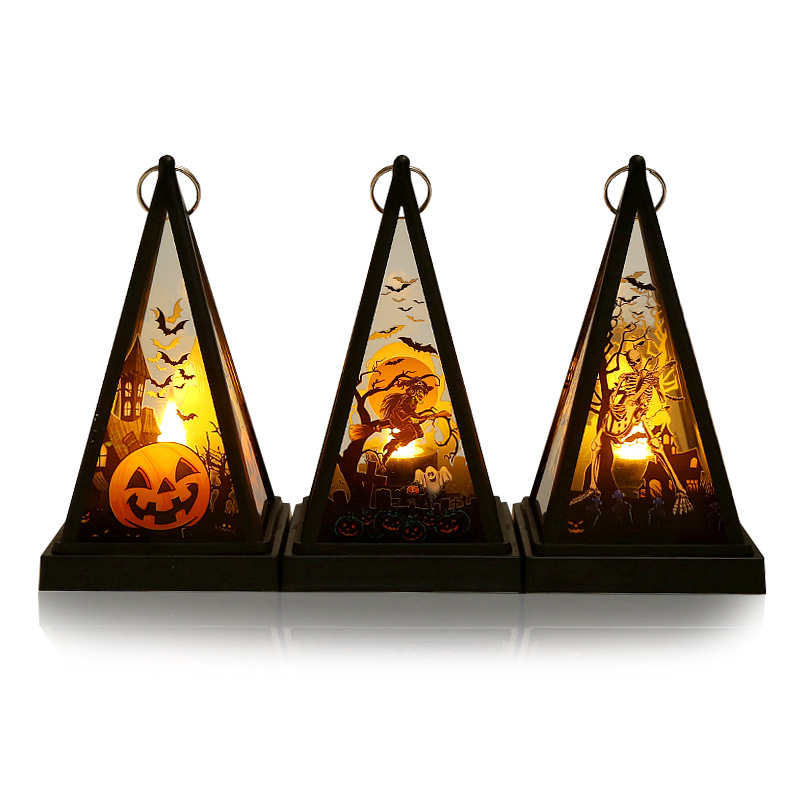 Cross-Border Wholesale Halloween Decorations Led Storm Lantern Small Lantern Pendant Lighting LED Electronic Candle Light Portable