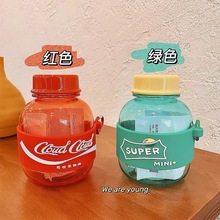 跨境直供单层塑料带盖可乐饮料水瓶可定颜色印logo运动户外小水壶