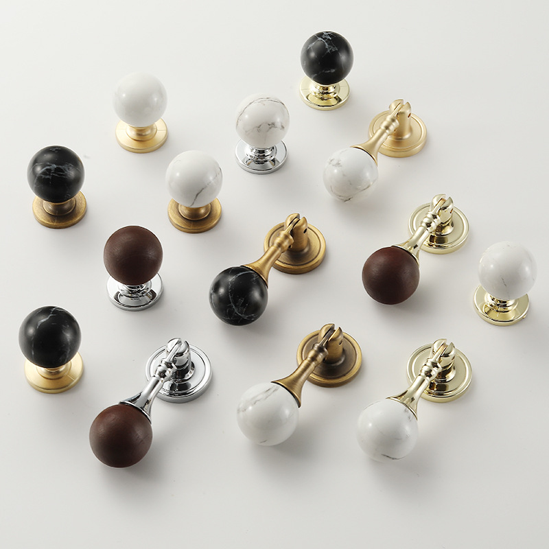 法式轻奢柜门把手衣柜抽屉中古风胡桃木圆球新中式创意吊坠小拉手