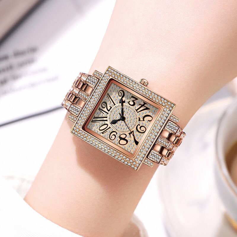 歌迪手表方形满天星镶钻数字刻度满钻钢带奢华大气外贸女表批发