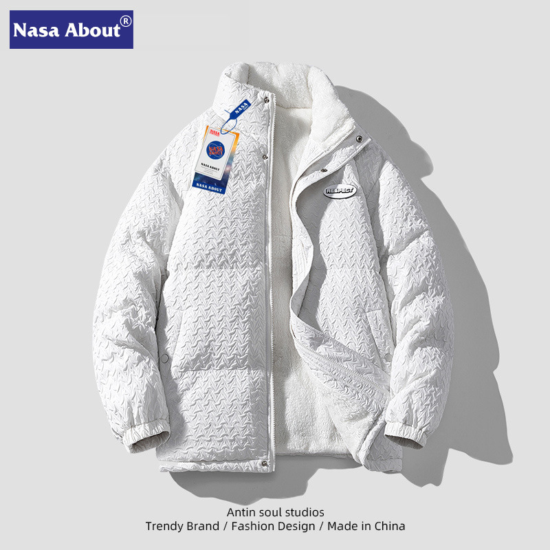 Nasa Houndstooth down Cotton-Padded Jacket Men's Winter Tide Berber Fleece Coat Cotton-Padded Jacket Couple's Winter Clothing Cotton Coat Fashion