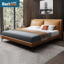真皮床 意式极简双人床北欧小户型现代简约软靠包床架1.8米主卧床