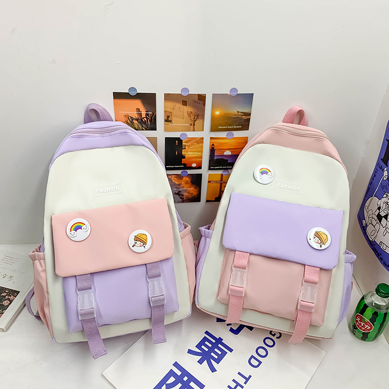 Korean Style Japanese Style Partysu Backpack Contrast Color College Style Student Schoolbag Large Capacity Versatile Fashion Backpack