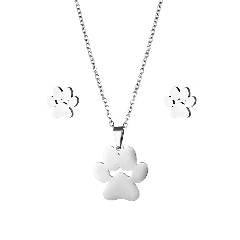 Foreign Trade New Accessories Cute Animal Cat's Paw Feet Necklace and Earring Suit AliExpress EBay Accessories Wholesale