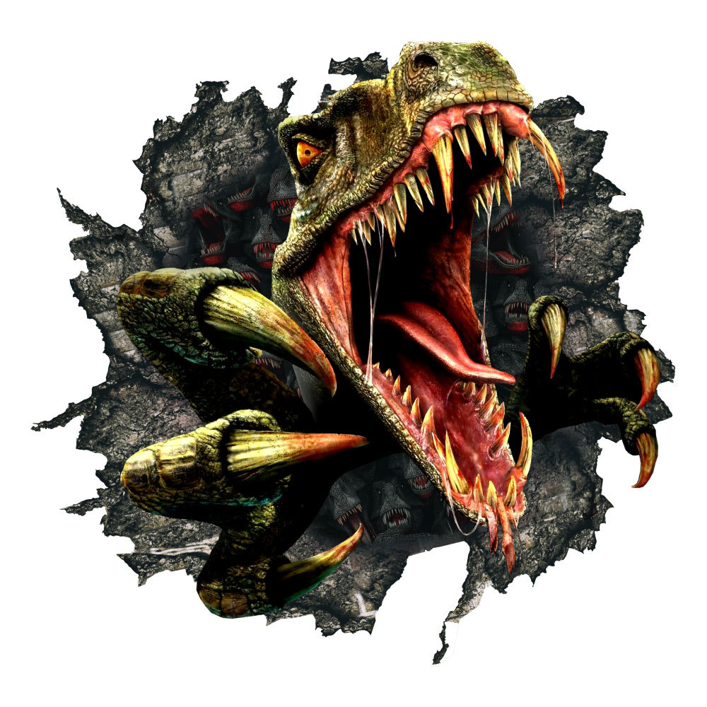 zsz1049 破墙3d恐龙墙贴地面卧室客厅背景墙床头装饰贴纸pvc