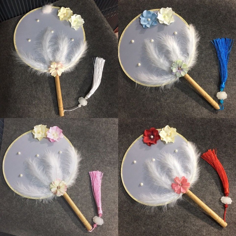 古风团扇圆扇仙气羽毛花朵扇子lolita仙女棒可爱汉服破云扇跳舞扇