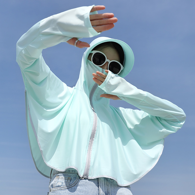 Summer Sun Protective Clothes Uv Protection Ice Silk Outdoor Big Brim Coat Cloak Breathable and Loose Women's Sun Protection Clothing